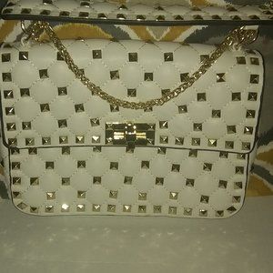 White Faux Diamond Studded Leather Inzi Purse